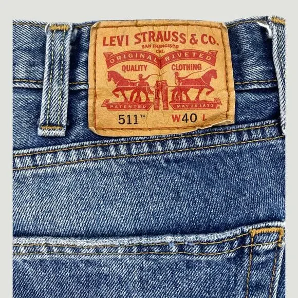 Levi’s 511 Cut Off Denim Shorts Distressed Raw Hem W40 Blue Jean Shorts - Picture 7 of 7